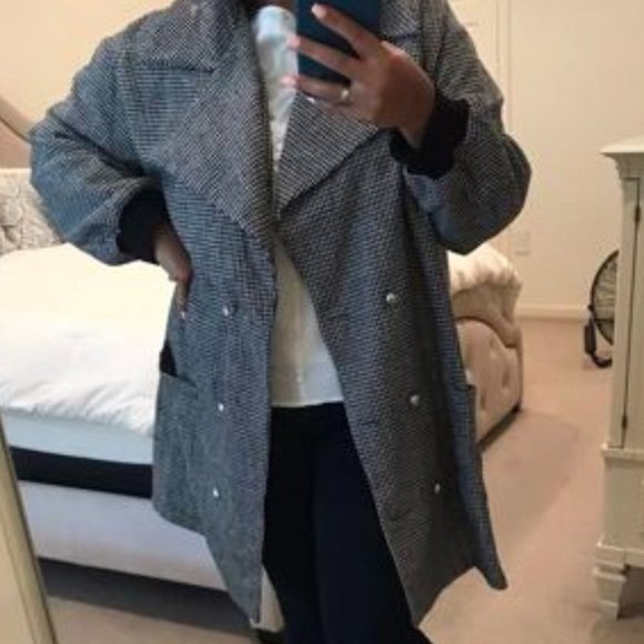 Plus Houndstooth Print Lantern Sleeve Double Breas - Picture 7 of 7